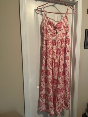ANNVA Cream and Red Printed Maxi Sundress